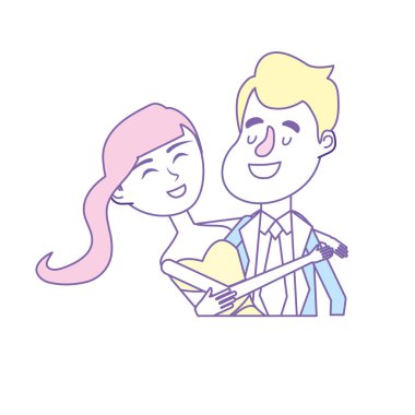 mutlu çift birlikte ve romantik kutlama vektör illüstrasyon