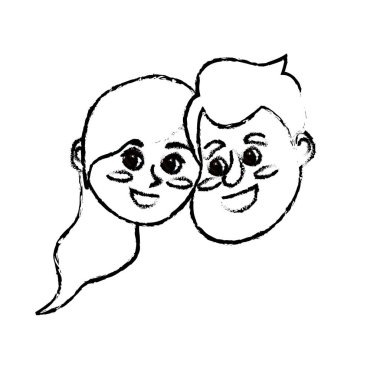 figure happy couple face with hairstyle design vector illustration