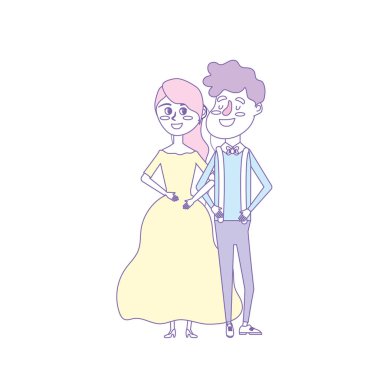 mutlu çift birlikte ve romantik kutlama vektör illüstrasyon