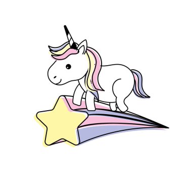 boynuz ve kayan yıldız vektör çizim olan güzel at