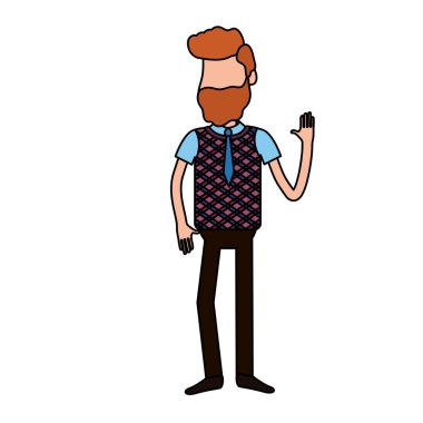 elinizi kaldırın ve güzel giyim, vektör çizim ile şirin adam