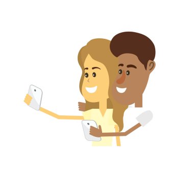 saç modeli ve smartphone el ile çift güzellik illüstrasyon vektör