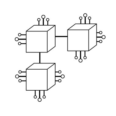 çizgi elektronik devreler ve Büyüteç Camı, vektör çizim dijital bağlantı kareler