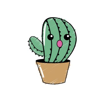 Kawaii şirin komik kaktüs bitki vektör çizim