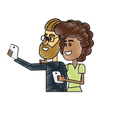 saç modeli ve smartphone el ile çift güzellik illüstrasyon vektör