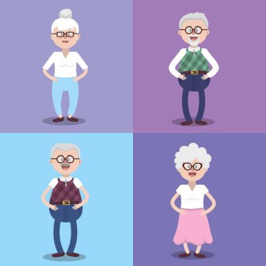 Set gandparents çiftler otlar ve saç modeli vektör çizim ile