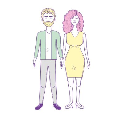 saç modeli ve şık giyim, vektör çizim ile güzel çift