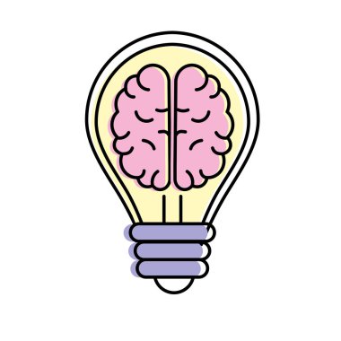 Beyaz arka plan vektör çizim üzerinde içinde beyin ile yaratıcı ampul