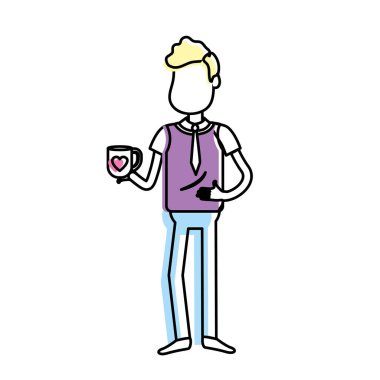 adamla kahve fincanı elini ve şık giyim, vektör çizim