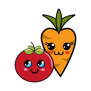 kawaii happy tomato and carrot icon, vector illustration design