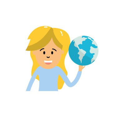 küresel dünya gezegen el vektör çizim içinde kadınla