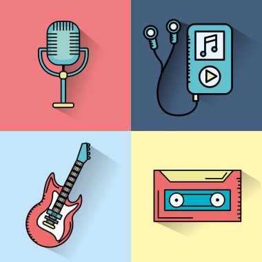 dinlemek ve müzik vektör çizim oyun öğeleri ayarla