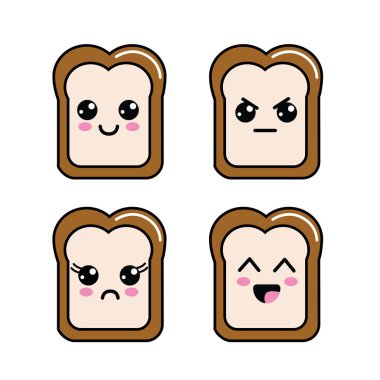 Kawaii yarıya ekmek yüzler kutsal kişilerin resmi, vektör illustraction tasarımı