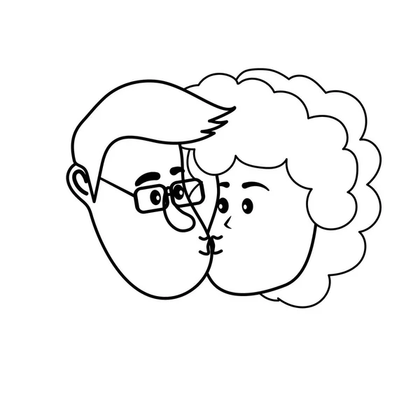 Linha Avatar Casal Rosto Beijando Com Penteado Design Vetor Ilustração —  Vetores de Stock
