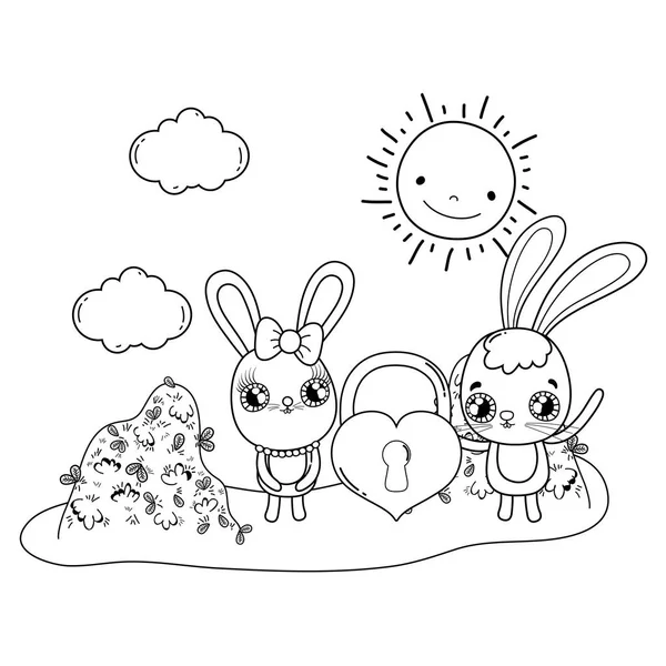 かわいいウサギとバレンタインのグリーティング カード ベクトル図 — ストックベクタ