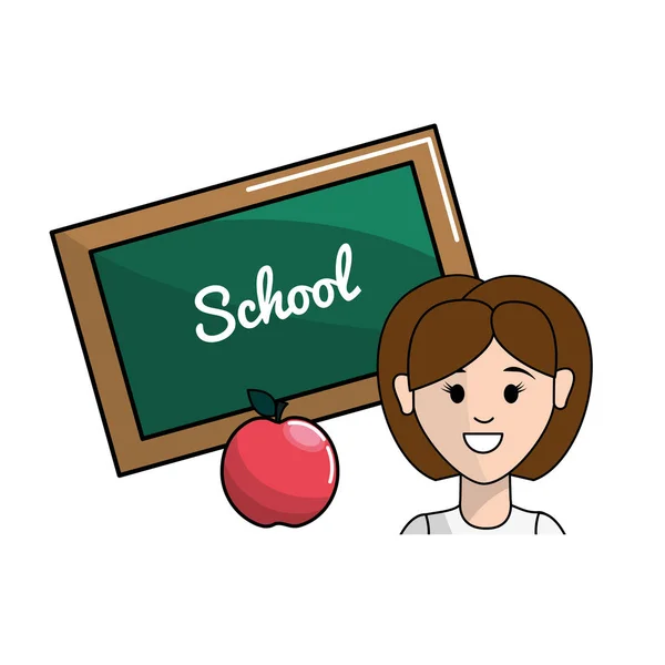 Profesor Con Tablero Clases Fruta Manzana Ilustración Vectorial — Vector de stock