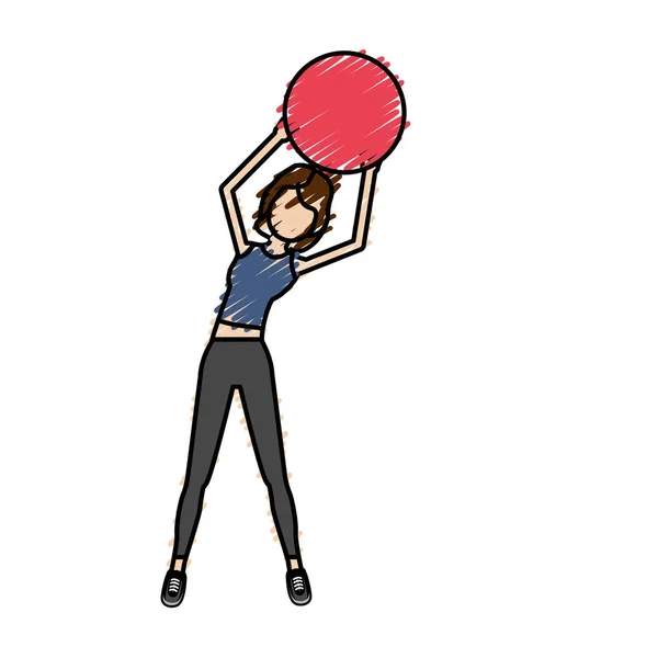 Healthy Woman Doing Exercise Ball Vector Illustration — ストックベクタ