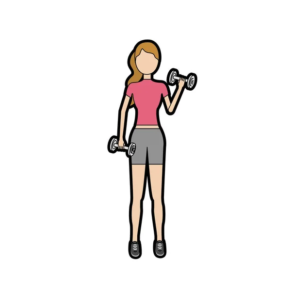 Femme Avec Haltère Pour Faire Exercice Illustration Vectorielle — Image vectorielle