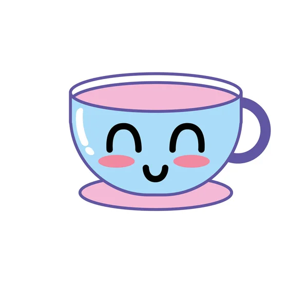 Kawaii Lindo Taza Café Feliz Vector Ilustración — Vector de stock