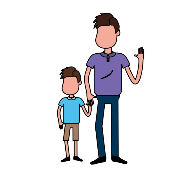 Pai Com Seu Filho Juntos Mãos Dadas Ilustração Vetorial —  Vetores de Stock