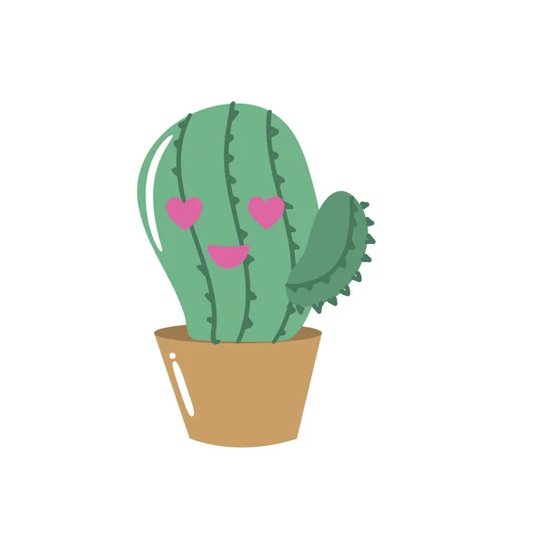 Kawaii Lindo Amor Cactus Planta Vector Ilustración — Vector de stock