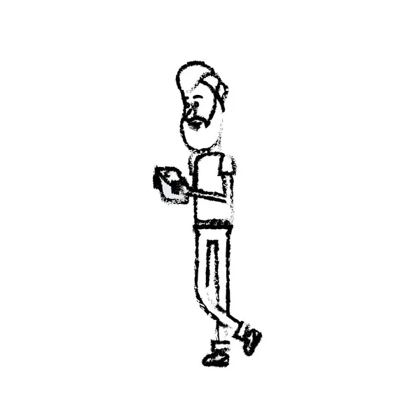 Figura Bom Homem Com Penteado Smartphone Ilustração Vetor Mão — Vetor de Stock