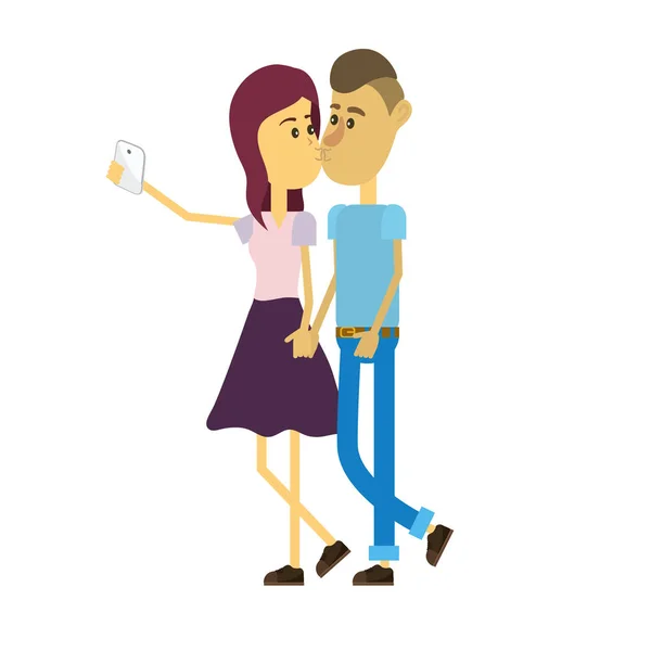 Pareja Besándose Tomando Selfie Con Ilustración Vector Teléfono Inteligente — Vector de stock