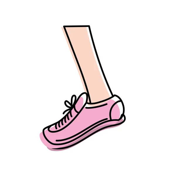 Been Met Sport Sneaker Aan Praktijk Uitoefening Vectorillustratie — Stockvector