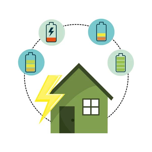 Casa Con Batería Energía Para Cuidado Del Medio Ambiente Ilustración — Vector de stock