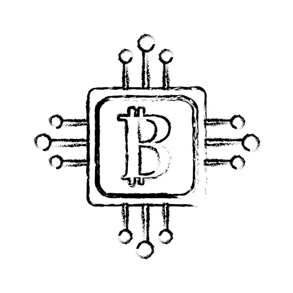 Figura Cuadrada Con Conexión Circuito Símbolo Bitcoin Ilustración Vectorial — Vector de stock