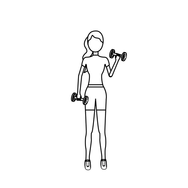 Linha Mulher Com Haltere Para Fazer Exercício Vetor Ilustração —  Vetores de Stock