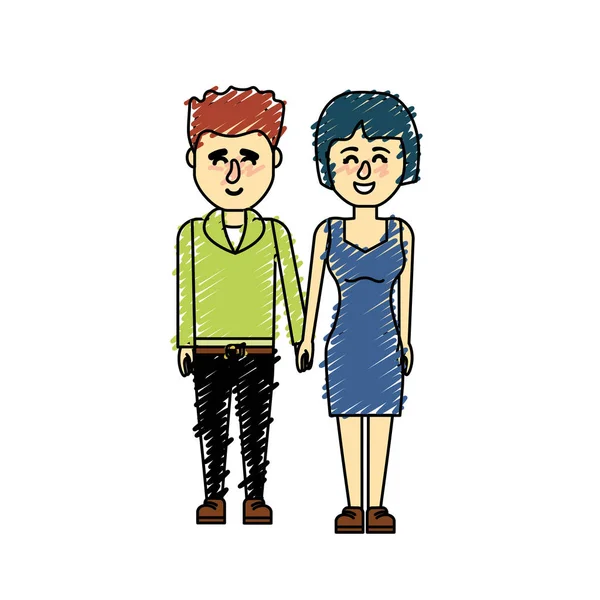 Bonita Pareja Con Diseño Peinado Vector Ilustración — Vector de stock