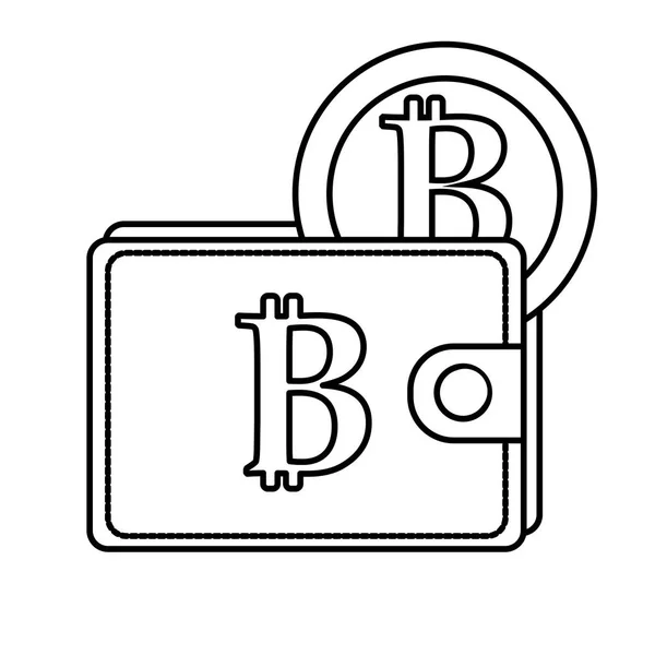 Línea Bitcoin Symbon Billetera Con Moneda Dinero Ilustración Vectores — Vector de stock
