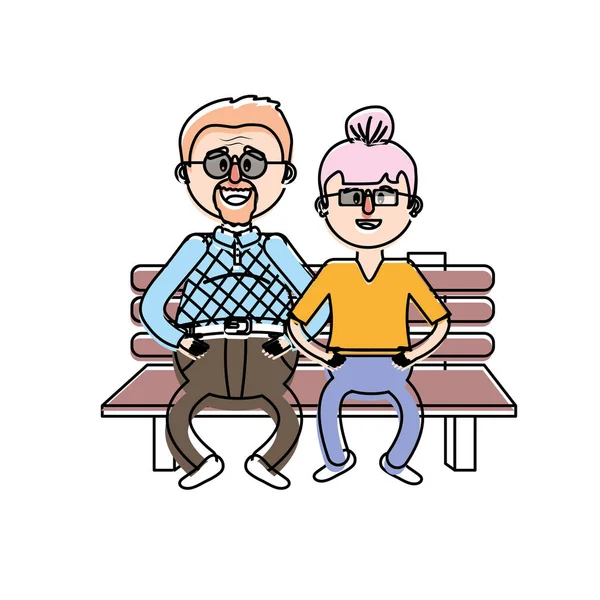 Pareja Edad Silla Con Ilustración Vector Peinado — Vector de stock