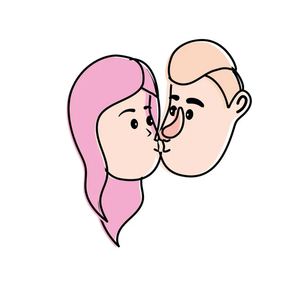 Avatar Pareja Cara Besos Con Peinado Diseño Vector Ilustración — Archivo Imágenes Vectoriales