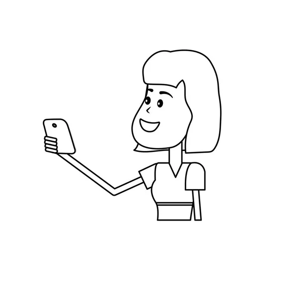 Linha Mulher Beleza Com Penteado Smartphone Vetor Mão Illustrtaion —  Vetores de Stock