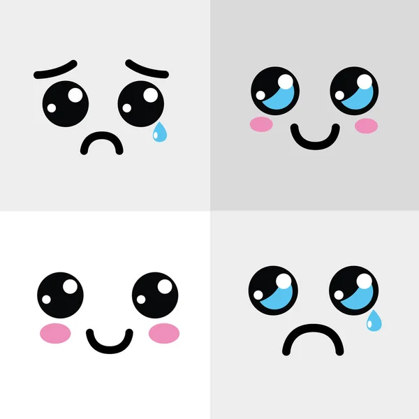 Kawaii Happy Sad Face Icon Vector Illustraction Design — Stock Vector