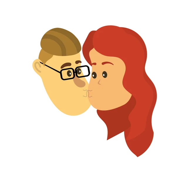 Avatar Couple Visage Baisers Avec Dessin Coiffure Illustration Vectorielle — Image vectorielle