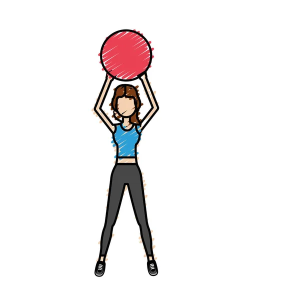 Healthy Woman Doing Exercise Ball Vector Illustration — ストックベクタ