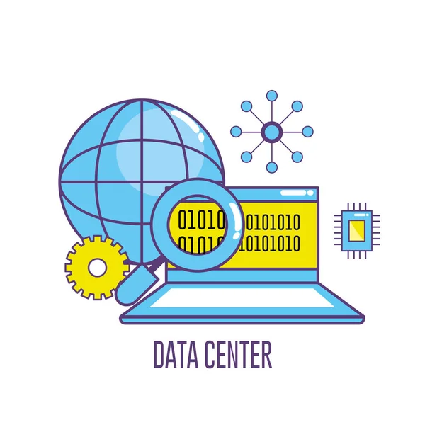 笔记本电脑技术与数据中心系统向量例证 — 图库矢量图片