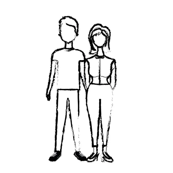 Figur Trevligt Par Med Frisyr Och Fritidskläder Vektorillustration — Stock vektor