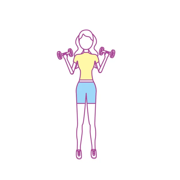 Femme Avec Haltère Pour Faire Exercice Illustration Vectorielle — Image vectorielle