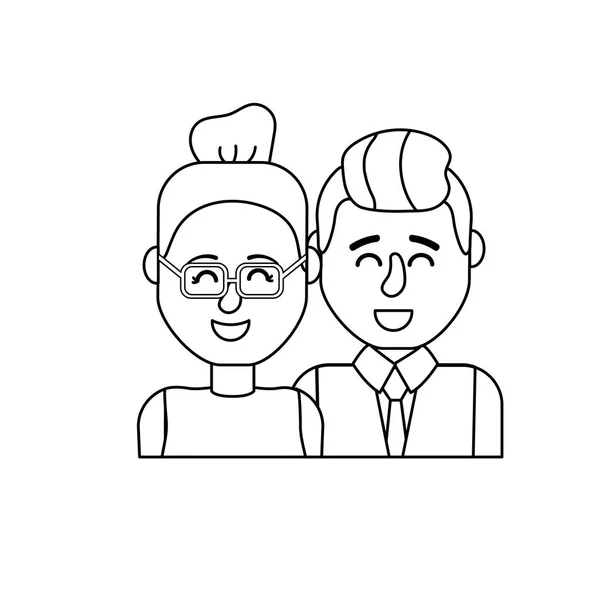 Line Nice Couple Hairstyle Design Vector Illustration — Stock Vector