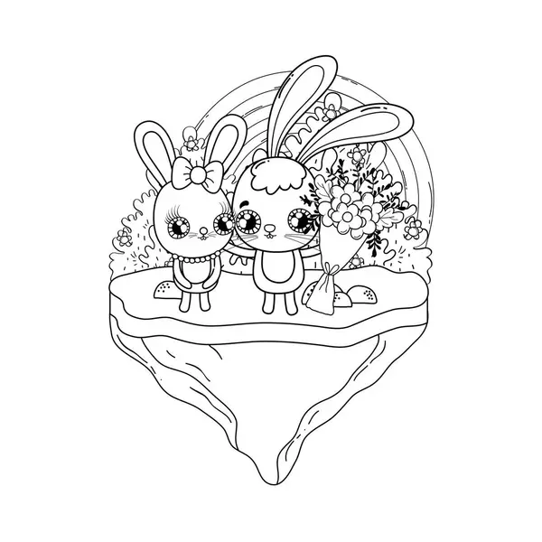 Tarjeta Felicitación San Valentín Con Conejos Lindos Ilustración Vectorial — Archivo Imágenes Vectoriales