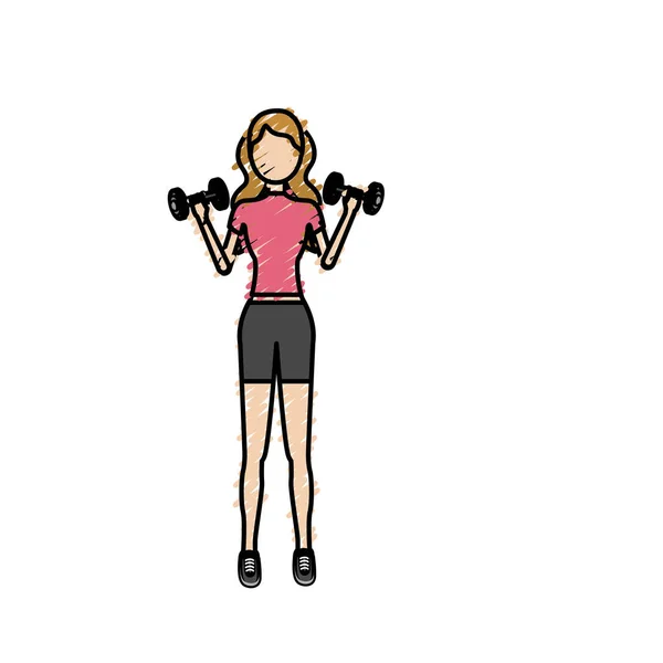 Wanita Dengan Dumbbell Untuk Melakukan Ilustrasi Vektor Latihan - Stok Vektor