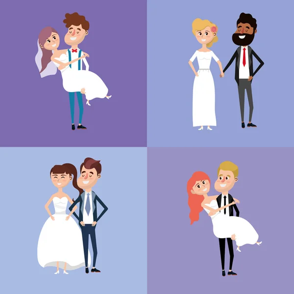 Set Bried Und Bräutigam Heiraten Stil Vektor Illustration — Stockvektor