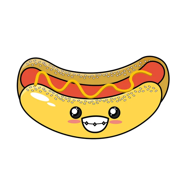 Kawaii Cute Hot Dog Fast Food Vector Illustration — Stock Vector