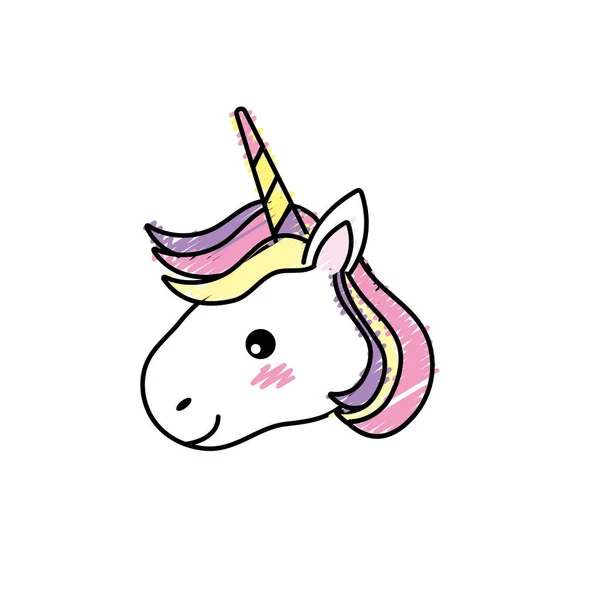 Linda Cabeza Unicornio Con Cuerno Peinado Vector Ilustración — Archivo Imágenes Vectoriales