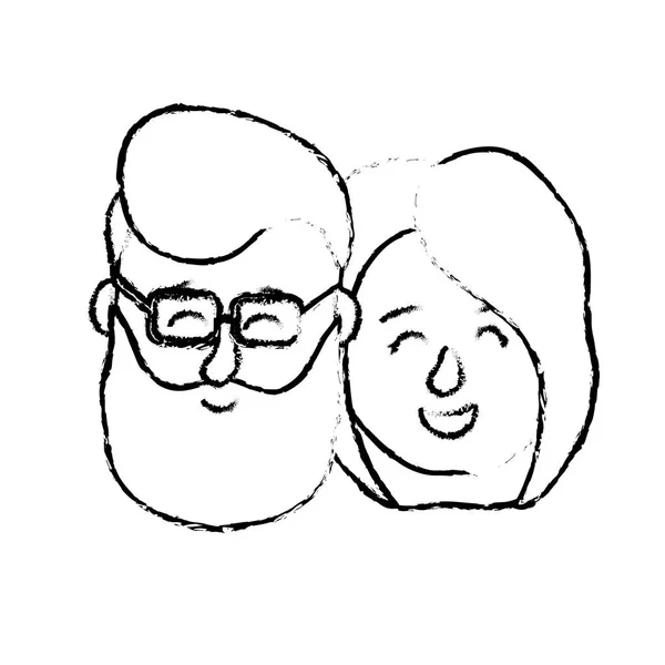 Figure Avatar Couple Tête Avec Dessin Coiffure Illustration Vectorielle — Image vectorielle