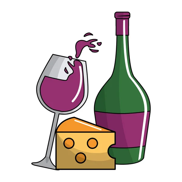 Éclaboussures Verre Bouteilles Icône Vin Fromage Illustration Vectorielle — Image vectorielle